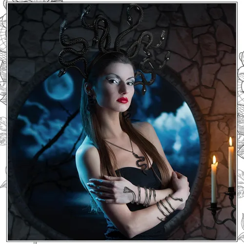 Vista 2 de BBTO Disfraz de serpiente Medusa de Halloween para mujer