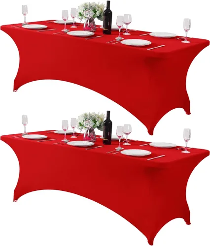 Vista 80 de Mantel de elastano para mesa de 6, 4 o 8 pies, universal, ajustable, para fiestas, banquetes, bodas y eventos, color verde manzana