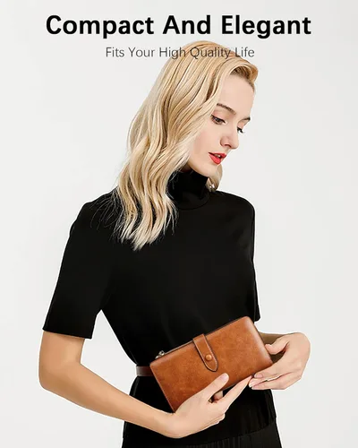 Vista 4 de BOSTANTEN - Cartera de piel auténtica para mujer con bolsillo con cremallera