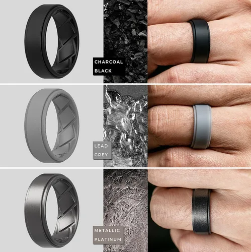 Vista 3 de Silicone Ring Wedding Band for Men - 8mm Width 2.3mm Thick