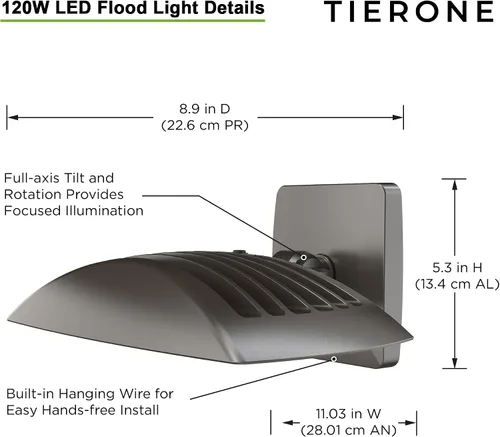 Vista 2 de Luz de inundación LED para exteriores con fotocélula del anochecer al amanecer, luz de seguridad al aire libre de 120 W, para jardines, patios