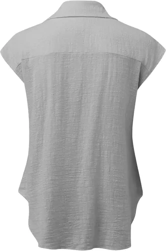 Vista 5 de Ceboyel Camisas para mujer de moda de verano, algodón, lino, manga corta, cuello con botones, blusa casual para mujer 2023