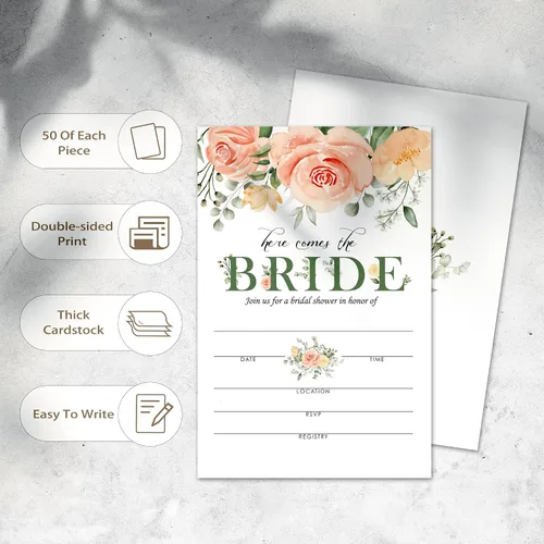 Vista 3 de 25 invitaciones de recepción de boda, tarjetas de invitaciones de relleno de despedida de soltera, invitaciones de compromiso con sobres, hermosos