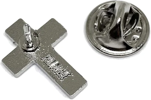Vista 3 de Broche oficial de solapa con acabado plateado con cruz religioso cristiano latino adornado