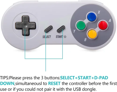 Vista 5 de MODESLAB - Paquete de 2 controles inalámbricos de 2.4 GHz compatibles con SNES retro conector de 7 pines recargable Plug & Play (versión USB no PC)
