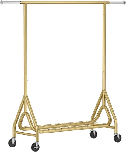 Vista 13 de Perchero resistente para colgar ropa, estante para ropa con dobles varillas y ruedas bloqueables, perchereros enrollables de metal resistentes