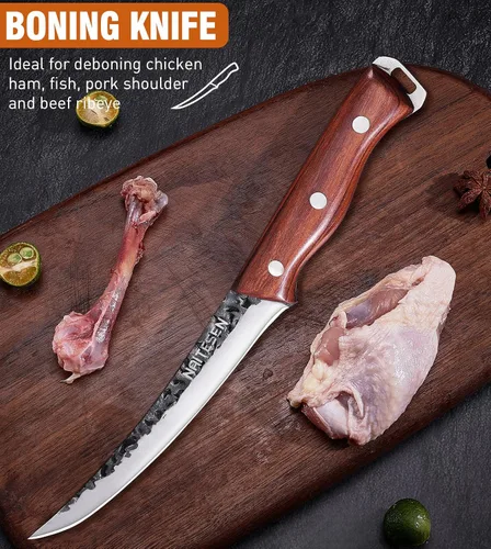 Vista 5 de Naitesen Juego de 4 cuchillos de carnicero y cuchillos de cocina, forjados a mano, muy afilados para cortar carne, cocinar, barbacoa, regalos