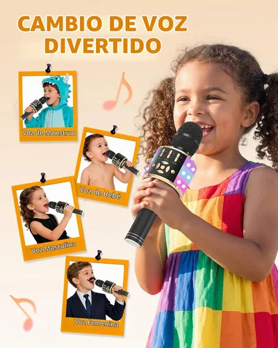 Vista 5 de Amazmic Máquina de Micrófono de Karaoke para Niños, Micrófono Bluetooth Portátil, Micrófono de Karaoke Inalámbrico de Mano con Luces LED, Regalo