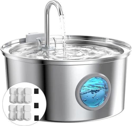 Vista 11 de Fuente de agua para gatos de acero inoxidable: fuente para gatos de 74 oz/2.2 L para beber - Fuente de agua para mascotas para gatos
