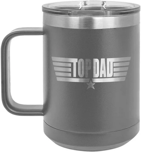 Vista 12 de TOP DAD Taza de café negra de 15 oz con tapa deslizante Taza de café de viaje aislada Ideas de regalos del día del padre de hijo o hija