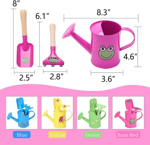 Vista 6 de Sungmor Juego de regaderas pequeñas para jardinero El paquete incluye 3 regaderas de rana rosa roja y paleta y rastrillo herramientas de mano