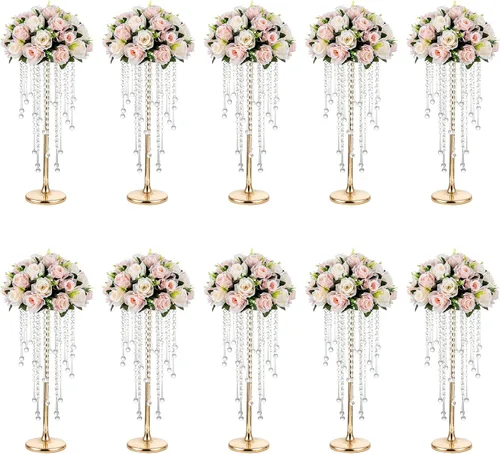 Vista 12 de NUPTIO Tall Gold Centerpiece for Table, Metal, 21.7", 2 Pcs Dorado