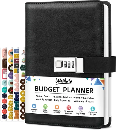 Vista 14 de WEMATE Agenda de presupuesto 2025 con cerradura, libro de presupuesto mensual con cuaderno de seguimiento de gastos, planificador financiero sin