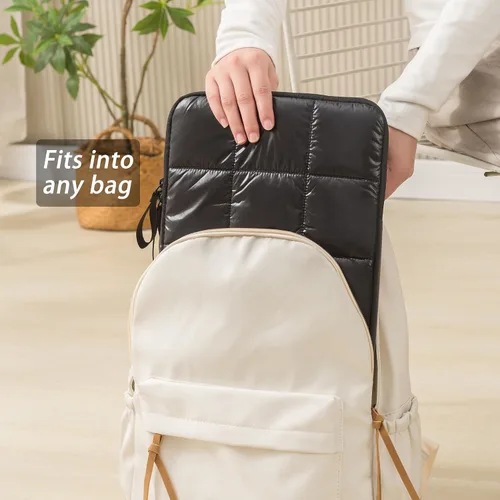 Vista 3 de Funda acolchada para laptop de 11 pulgadas, color negro, bolsa de transporte impermeable para mujer, funda mullida para iPad Pro 11, compatible