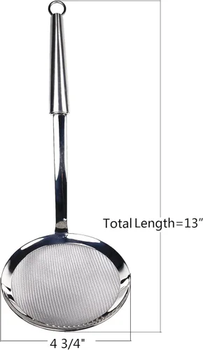 Vista 7 de Colador de malla Wok de acero inoxidable, cuchara espumadera de malla para cocinar, diámetro de 4.75 pulgadas