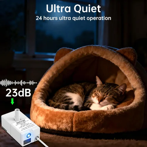 Vista 7 de Bomba de fuente de agua para gatos para fuente de 50 onzas, 95 onzas, ultra silenciosa, cable USB, luz LED y paquete de 6 filtros de fuente