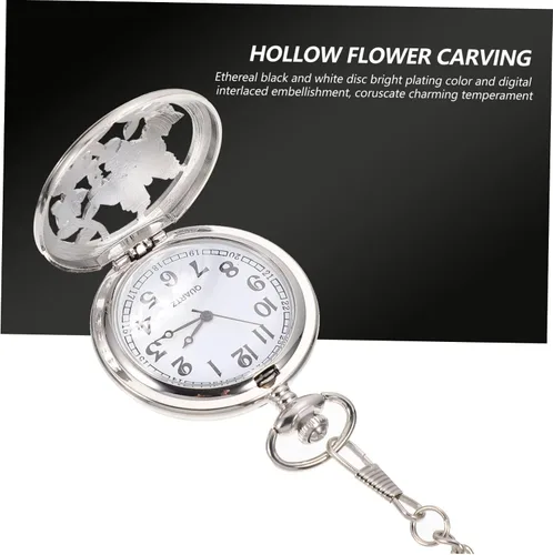 Vista 6 de ERINGOGO Reloj de bolsillo para hombre, 2 piezas, reloj minimalista con colgante de plata para hombre, colgante para hombre, relojes clásicos huecos