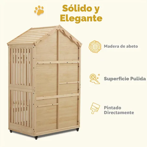 Vista 7 de MCombo Casa de madera para gatos de interior, condominio para gatos con entrada, jaula de gatito Catio con puertas y ruedas bloqueables, CT291