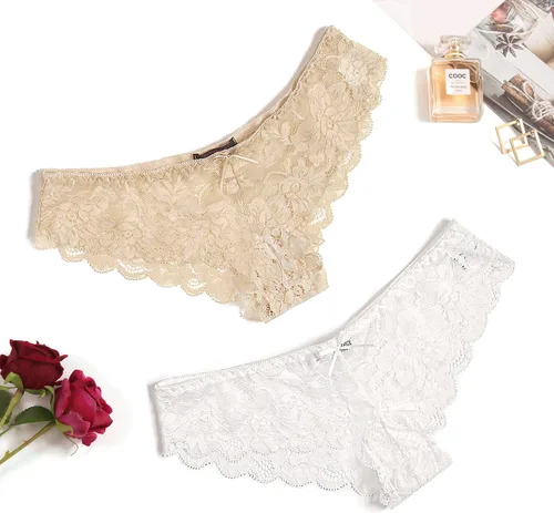 Vista 5 de Avidlove Bragas de encaje sexy para mujer, paquete de 4 unidades, ropa interior hipster en forma de V