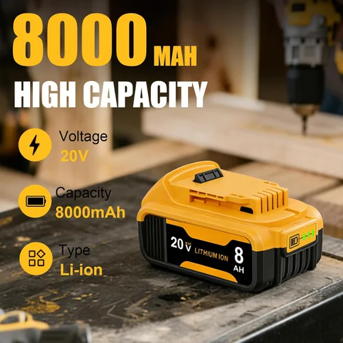 Vista 9 de Paquete de 4 baterías de repuesto de 8.0Ah para batería Dewalt de 20 V Max, compatible con DCB206 DCB200 DCB201 DCB204 2-Amarillo