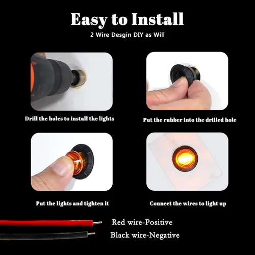 Vista 7 de 30 luces de marcador LED redondas de 3/4 pulgadas, ámbar y rojo, 12 V CC, luces delanteras y traseras para señal de parada y giro, luces traseras