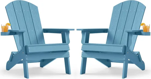 Vista 28 de YEFU Silla Adirondack, silla Adirondack de plástico de gran tamaño, sillas plegables para exteriores con soporte para tazas, silla de césped