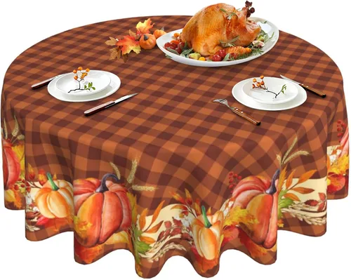 Vista 9 de Mantel redondo de Navidad con diseño de copos de nieve de Navidad para cocina, comedor, decoración de mesa de poliéster lavable para mesa de bufé