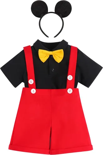 Vista 10 de IBTOM CASTLE Conjunto de caballero para primer cumpleaños para bebé, niño, traje formal con pajarita, babero, pantalones, orejas, conjunto
