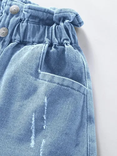 Vista 3 de Miniketty Pantalones cortos de mezclilla para niñas con bolsillos