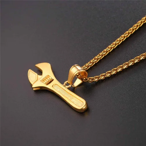 Vista 5 de U7 Punk Necklaces Stainless Steel 18K Gold Plated Large Hip Hop DaggerKnifeSwordSteampunk GearLarge Razor Blade Pendant Necklace for Men Women