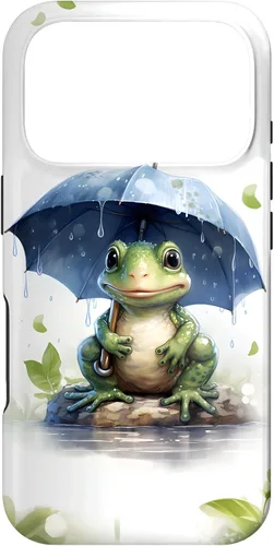 Vista 30 de Cute Green Frog with Umbrella in The Rain Case for iPhone 17
