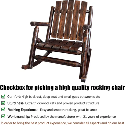 Vista 4 de Rustic Log - Mecedora de madera de abeto maciza hecha a mano, para porche, patio, resistente, 700 libras, acabado resistente a la intemperie