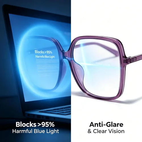 Vista 9 de Gafas unisex con bloqueo de luz azul, antifatiga ocular para computadora/juegos (hombres y mujeres) (negro, marrón, morado)