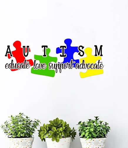 Vista 9 de Calcomanía de vinilo para la pared, diseño de corazón para autismo, rompecabezas de apoyo autista, decoración de pared, decoración de pared