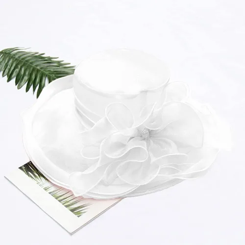 Vista 5 de TLMNU Sombrero de tocado de organza para mujer, de ala ancha, para boda, fiesta de té