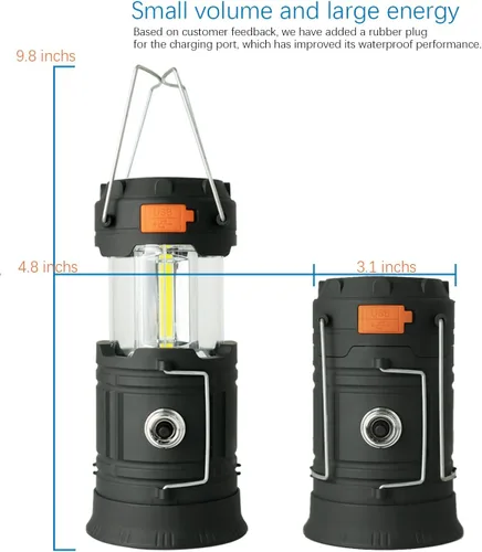 Vista 7 de Linterna solar de campamento con manivela, linterna LED ultra brillante portátil de gran capacidad, cargador USB, linterna electrónica