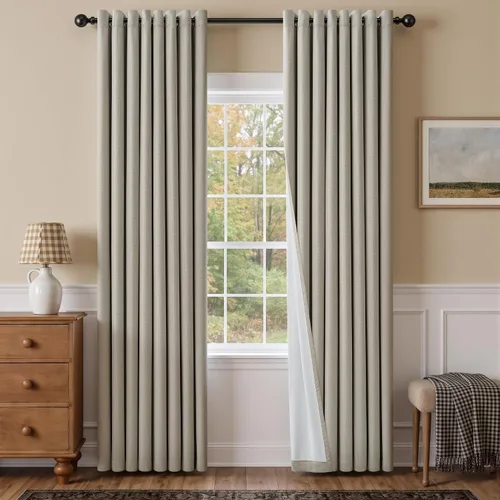 Vista 18 de Cortinas de 100 pulgadas extra anchas 100% opacas marfil con ojales, lino Natural