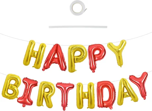 Vista 53 de TONIFUL Pancarta de Globos Negros de Feliz Cumpleaños de 16 Pulgadas con Letras de Papel de Aluminio Mylar, Cartel Banderín Reutilizable