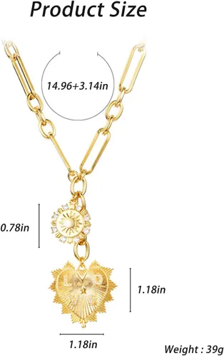 Vista 4 de HETICA Collar grueso de oro para mujer, colgante de corazón, collar de flor de sol, gargantilla de moda hip hop, regalo