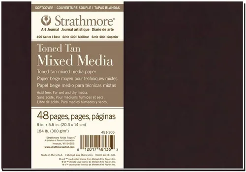 Vista 11 de Strathmore Libro de arte de papel mixto serie 400, tapa marrón mate, blanco natural, encuadernado, 24 hojas, 5.5 x 8.5 pulgadas