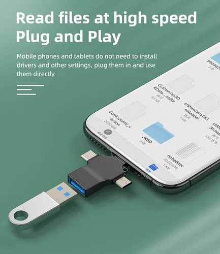 Vista 2 de Adaptador USB OTG 3 en 1 USB-A 3.0 hembra a tipo C Micro Lightning macho compatible con Apple Iphone15 Ipad Pro Air Min 14 13 12 LG Android