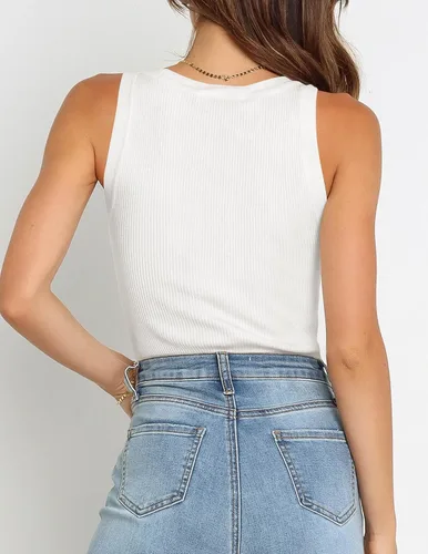 Vista 4 de ZESICA Women's Sleeveless Tank Tops Summer Scoop Neck Ribbed Knit Slim Fitted Casual Basic Tee Shirts