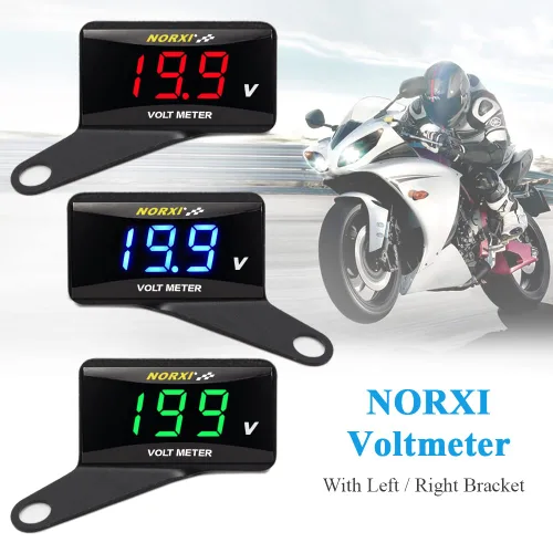Vista 2 de Voltímetro digital para motocicleta, medidor de voltaje CC de 12 V, medidor de voltaje impermeable para automóvil y motocicleta con función de Rojo