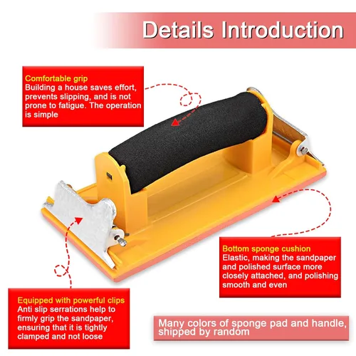 Vista 3 de Lijadora de mano, soporte para papel de lija con mango de esponja, bloque de lijado manual manual de 7 x 3.5 pulgadas para paneles de yeso, madera
