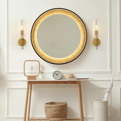 Vista 3 de KSANA Lámpara de pared de 1 luz, moderna lámpara dorada montada en la pared, iluminación de baño de vidrio sembrado para dormitorio, pasillo