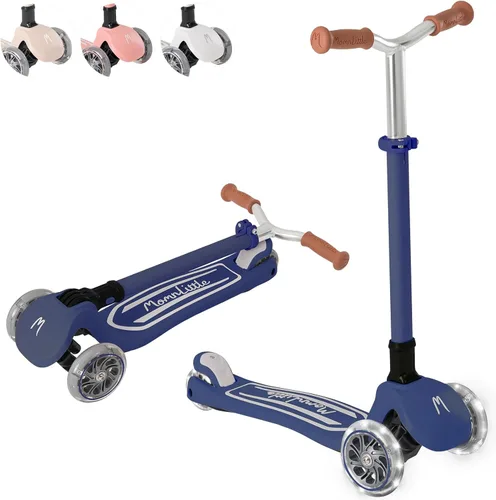 Vista 11 de MomnLittle - Patinete para niños de 3 a 10 años (beige/rosa/azul marino/blanco) de 3 ruedas con luces LED, certificado por la CPSC plegable y 4