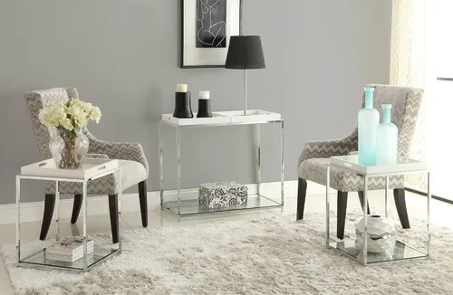 Vista 6 de Convenience Concepts Mesa auxiliar Palm Beach con estante y bandejas extraíbles, color blanco