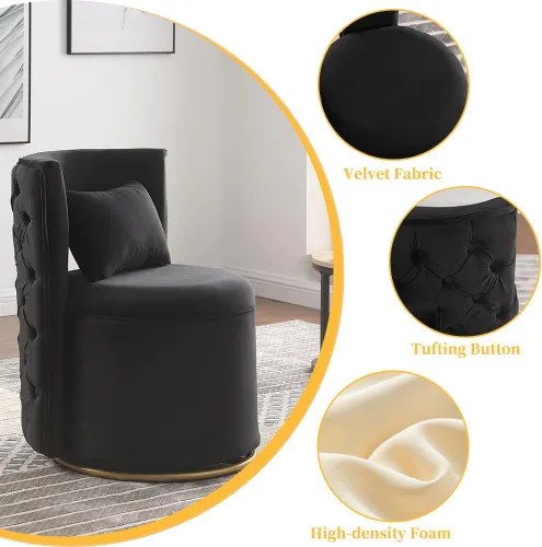 Vista 4 de Silla de acento giratoria, sofá redondo de terciopelo de almacenamiento, silla tapizada con barril moderno para guardería, sala de estar, hotel