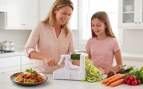 Vista 8 de Brieftons Espiralizador de verduras de 5 hojas: rebanador en espiral más fuerte y pesado, el mejor fabricante de pasta de espaguetis de verduras
