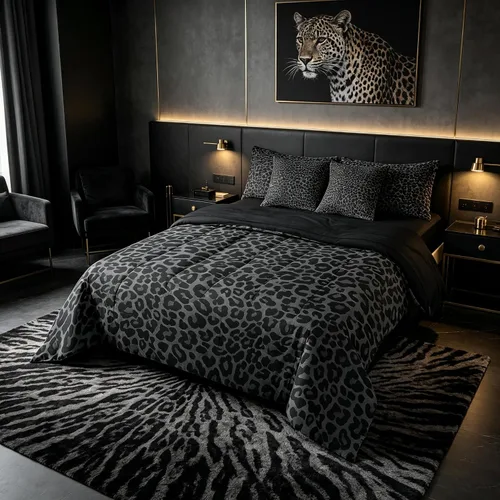 Vista 31 de Erosebridal Juego de edredón de 7 piezas con estampado de leopardo, tamaño Queen, juego de ropa de cama súper suave con estampado de guepardo, juego